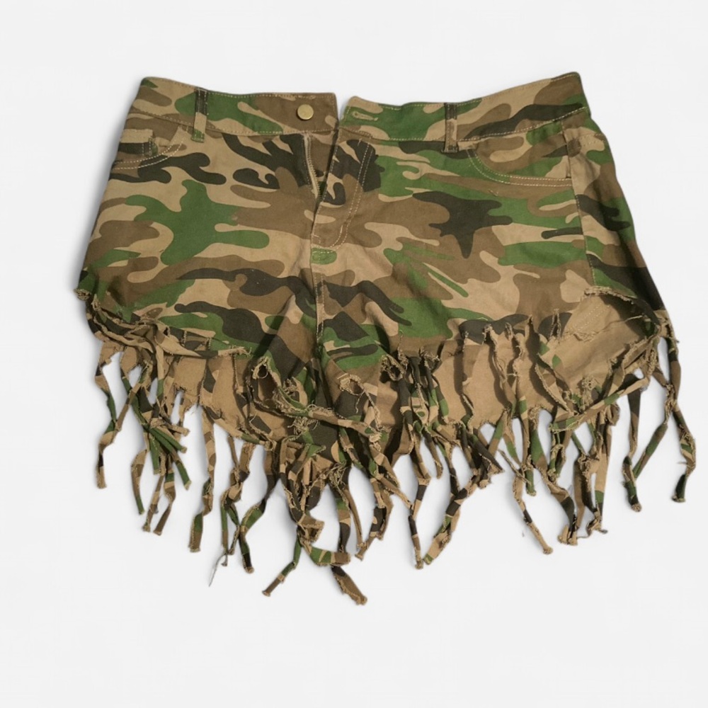 Camouflage Fringe Women Booty Shorts